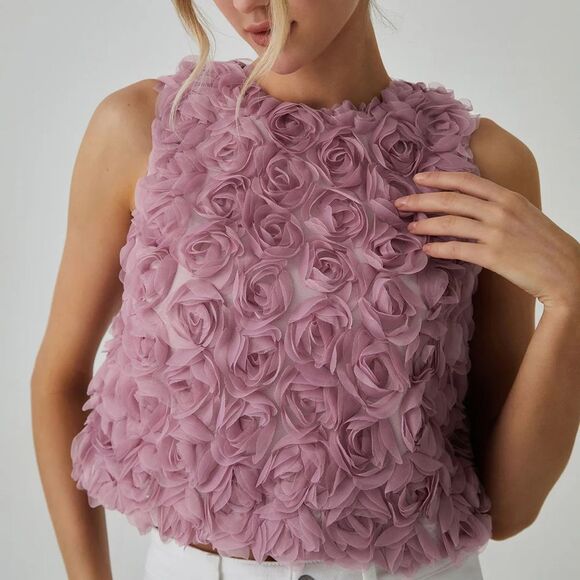 COMMENSE Dusty Pink Floral Textured Sleeveless Crop Top Size XS NWT - Picture 6 of 9